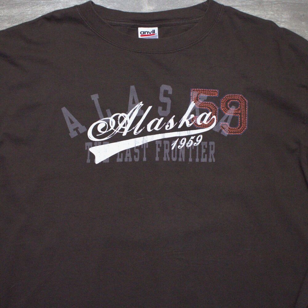 Vintage Alaska Embroidered Long Sleeve Shirt XL Brown Anvil
